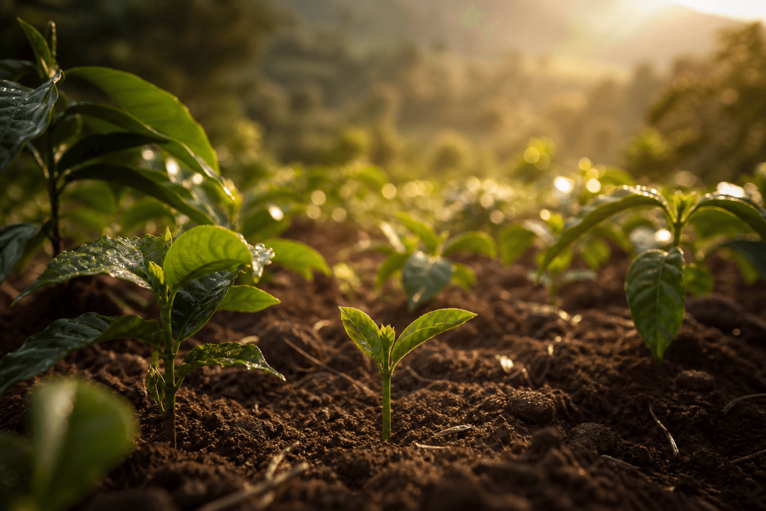 Coffee seedlings in rich Ugandan soil